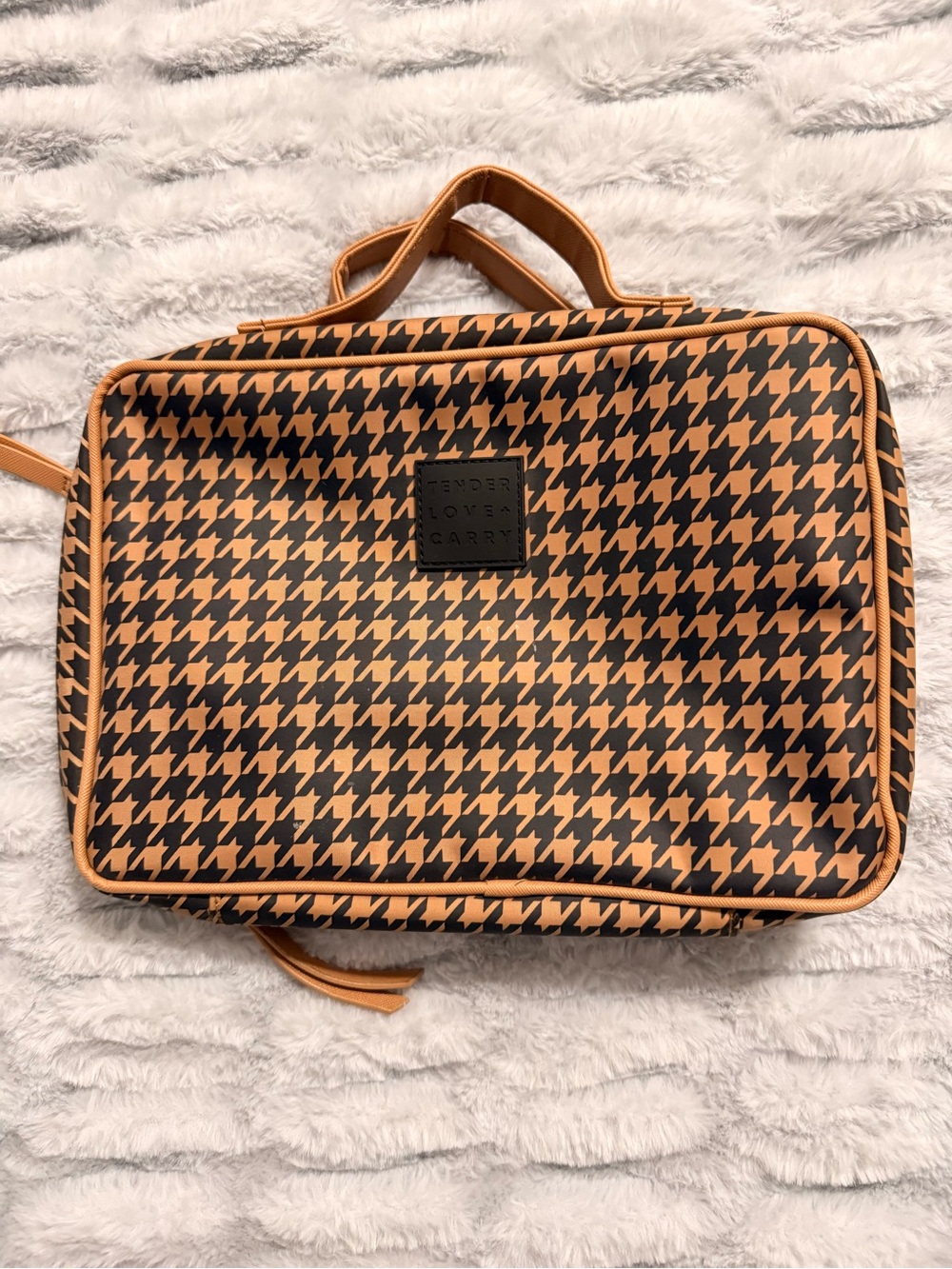 Tan and Black Houndstooth Travel Toiletry Bag